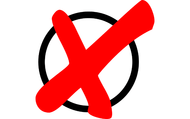 Ein rotes Kreuz in einem schwarzen Kreis.